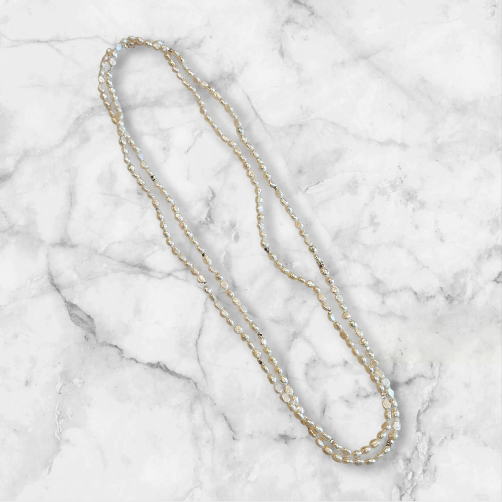 White Cream Freshwater Pearl Necklace Long Single Strand Elegant‎ Timeless